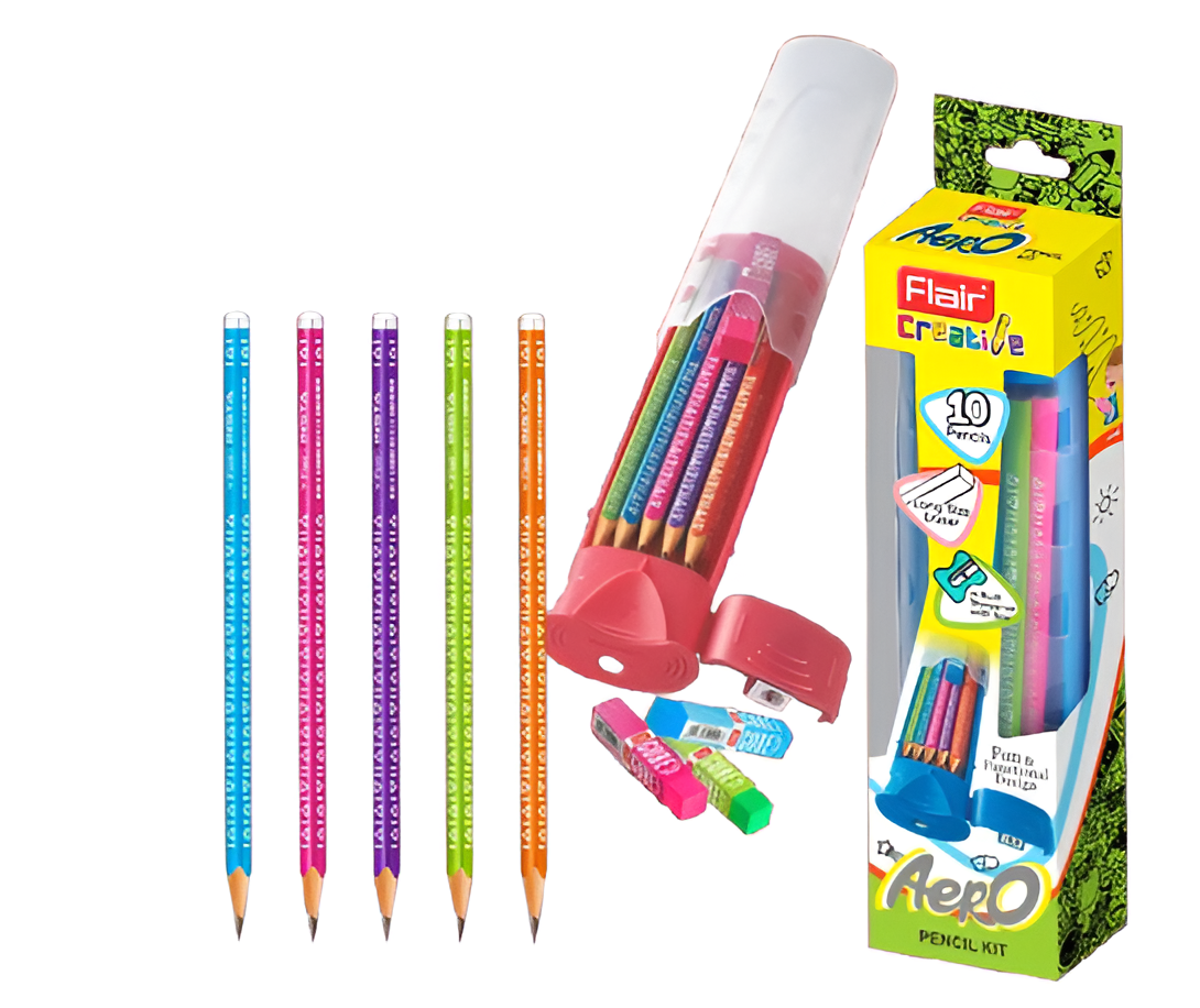 Flair Creative Aero Pencil Kit | Set of 10 Flair Pencils with Pencil Box | Ideal for Gifting