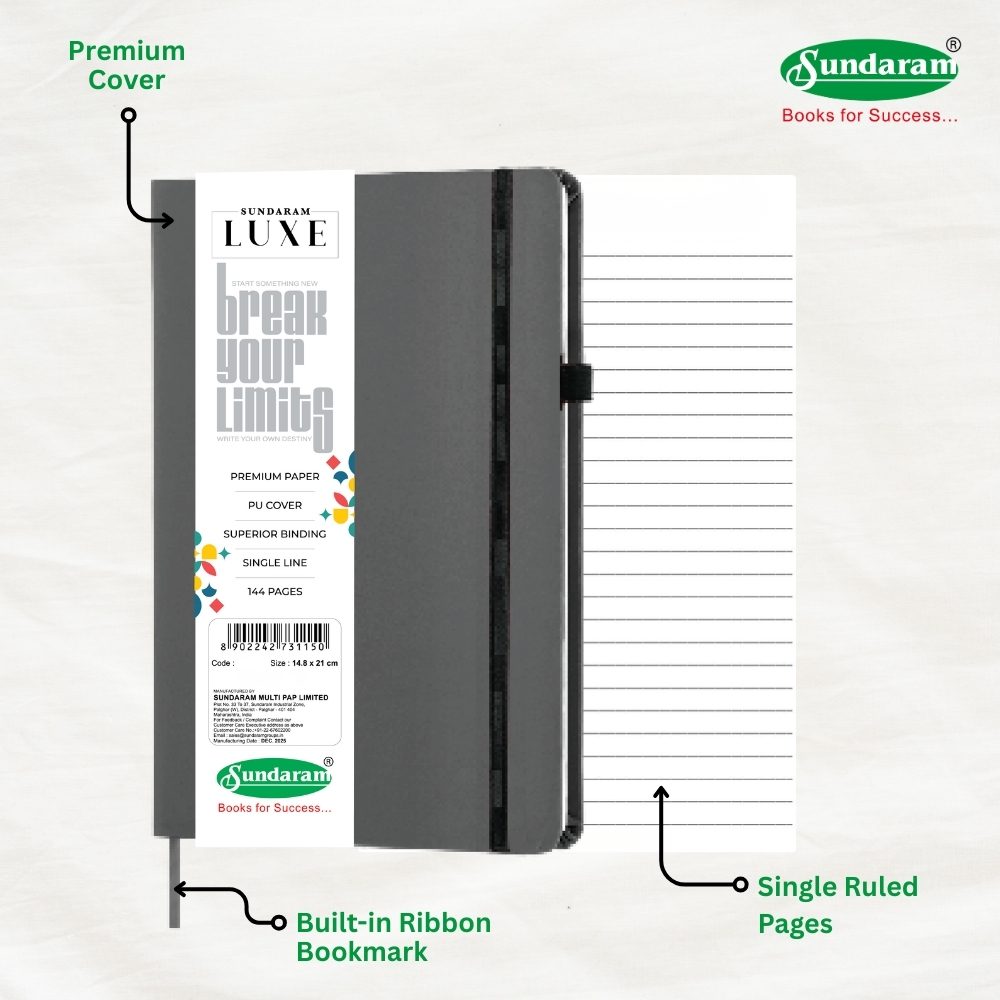 Sundaram Luxe Elastic Diary A5 – 144 Pages for Daily Writing | Pack of 1