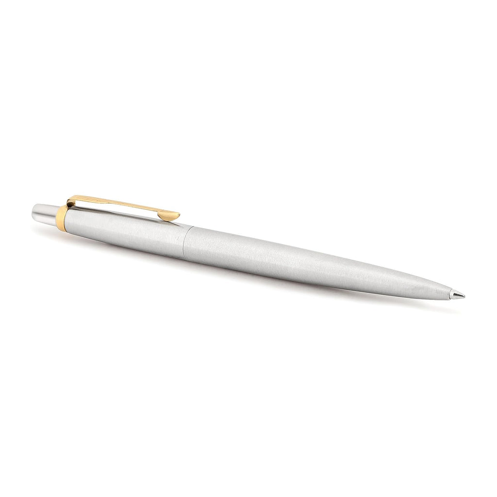 Parker Jotter Ball Pen | Stainless Steel Body with Gold Trim | Ink Color Blue | Premium Click Ballpoint Pen for Smooth Writing, Office, School, or Gifting