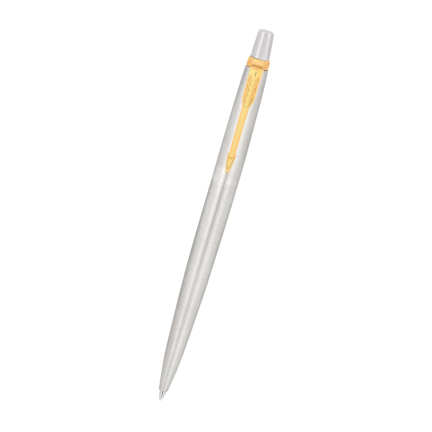 Parker Jotter Ball Pen | Stainless Steel Body with Gold Trim | Ink Color Blue | Premium Click Ballpoint Pen for Smooth Writing, Office, School, or Gifting