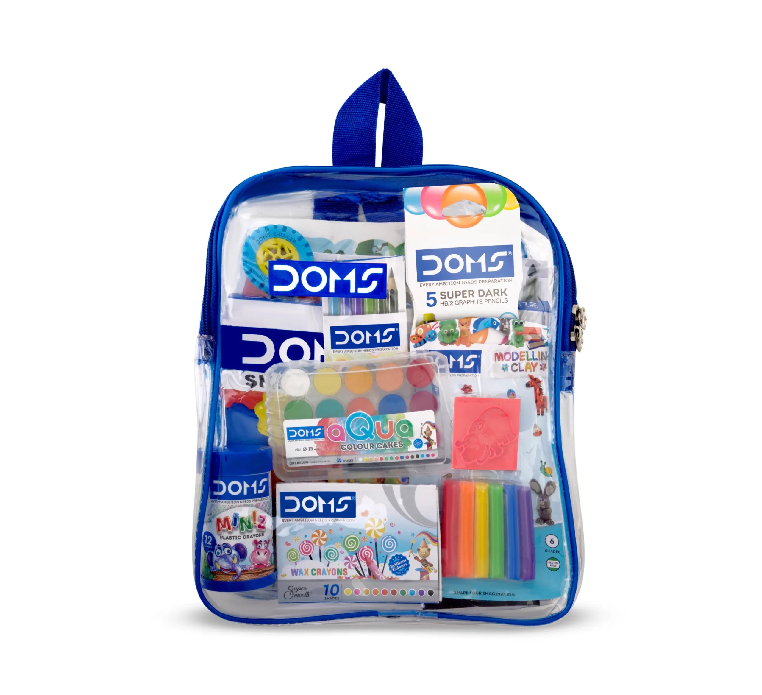 DOMS Junior Art Kit | Comes with a Transparent Zipper Bag | Perfect Value Pack | Kit for School Essentials | Gifting Range for Kids | Combination of 8 Stationery Items