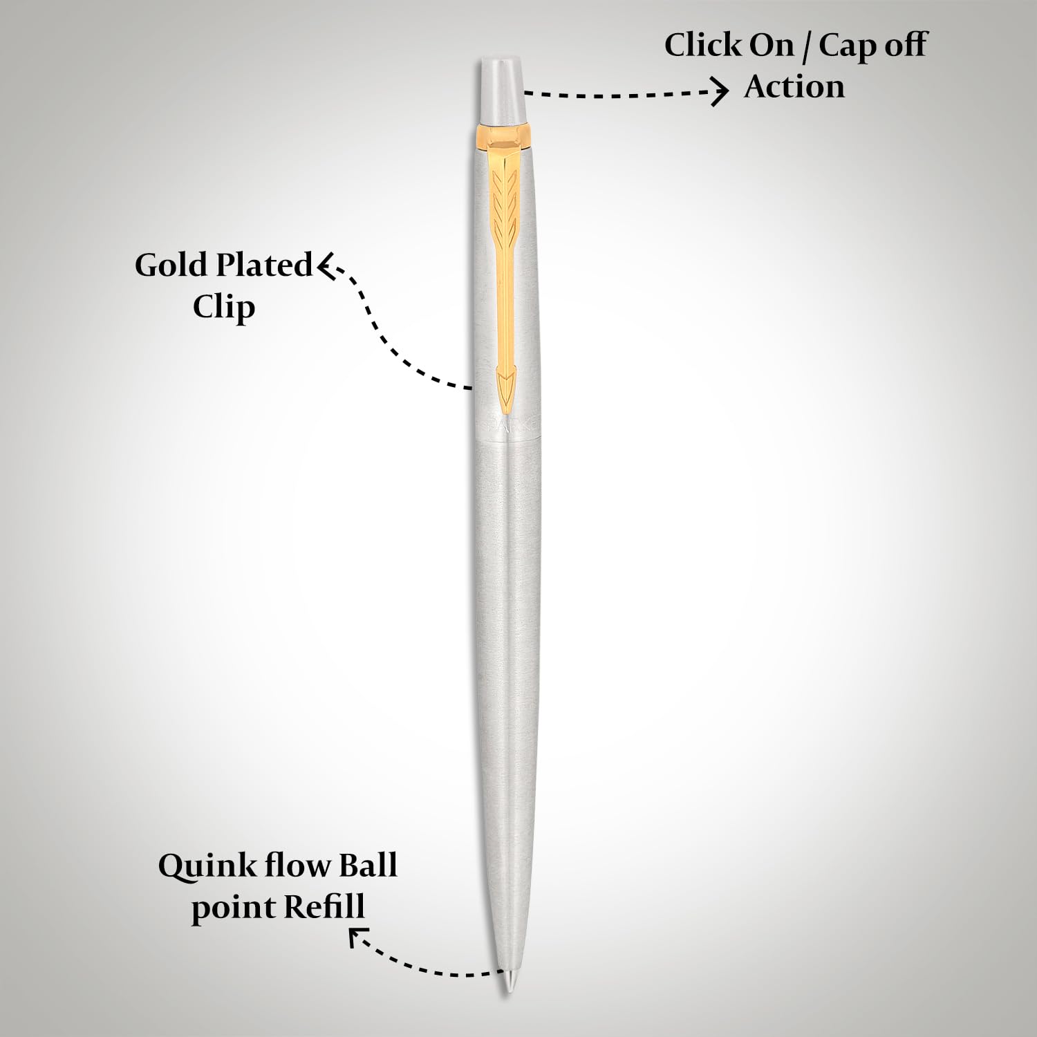 Parker Jotter Ball Pen | Stainless Steel Body with Gold Trim | Ink Color Blue | Premium Click Ballpoint Pen for Smooth Writing, Office, School, or Gifting