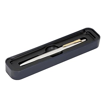 Parker Jotter Ball Pen | Stainless Steel Body with Gold Trim | Ink Color Blue | Premium Click Ballpoint Pen for Smooth Writing, Office, School, or Gifting