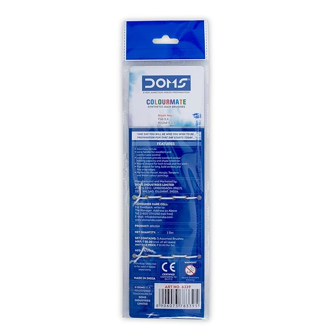 DOMS Colourmate Synthetic Paint Brush Set (Flat & Round) | 5 units in 1 Pack