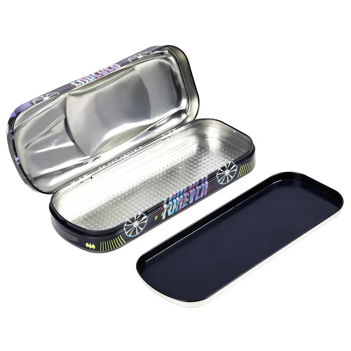 Batman Tin Pencil Case | Dual Compartment Metal Stationery Box for Kids