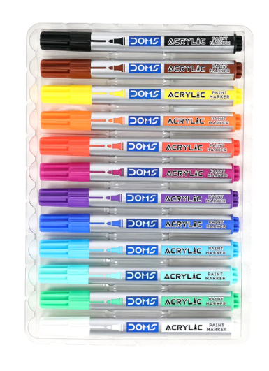 Doms Acrylic Paint Marker- 12 Assorted Shades| Soft Bullet Tip| Bright & Rich Colours| Perfect For Pop, Abstract & Graphic Design Art| Pack of 1