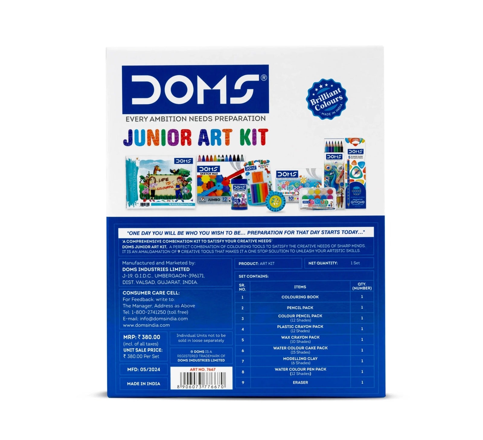 DOMS Junior Art Kit | Comes with a Transparent Zipper Bag | Perfect Value Pack | Kit for School Essentials | Gifting Range for Kids | Combination of 8 Stationery Items